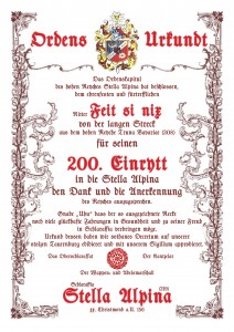 Ordens-Urkund: 200. Einritt Ritter Feit si nix Copyright: Stella Alpina 319